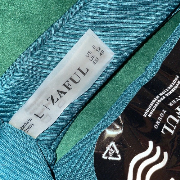 •ZAFUL•NWT DEEP BLUE TURQUOISE RIBBED HIGH LEG CHEEKY BIKINI BOTTOMS SIZE US L-8 - Picture 5 of 5